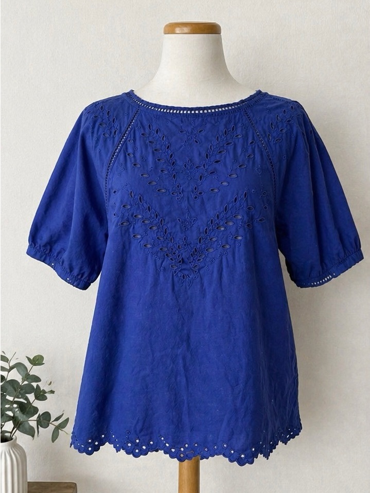 Gap Royal Blue Embroidered Eyelet Short Sleeve Blouse